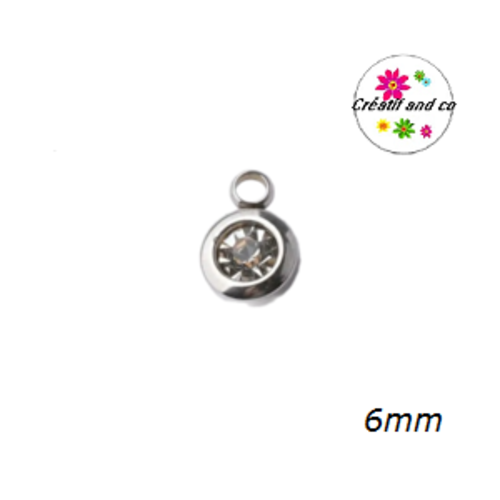 Petit pendentif acier inoxydable strass argent 6mm