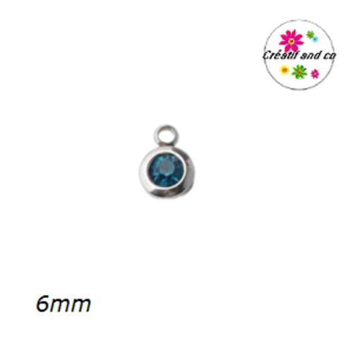 Petit pendentif acier inoxydable strass bleu canard 6mm