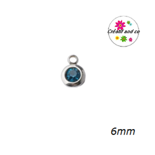 Petit pendentif acier inoxydable strass bleu canard 6mm
