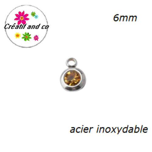 Petit pendentif acier inoxydable strass jaune  6mm