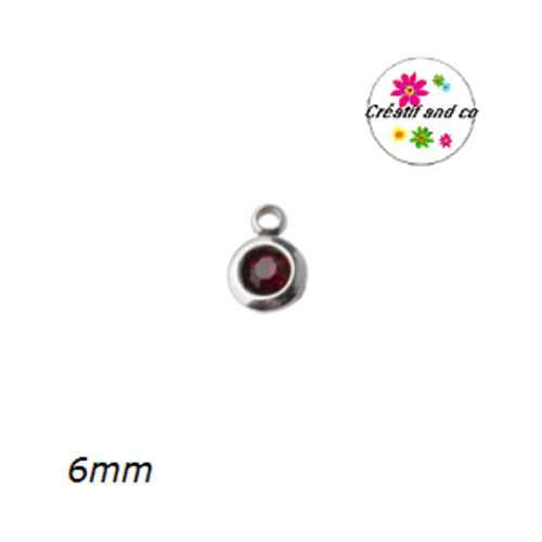 Petit pendentif acier inoxydable strass rouge foncé 6mm