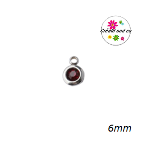 Petit pendentif acier inoxydable strass rouge foncé 6mm