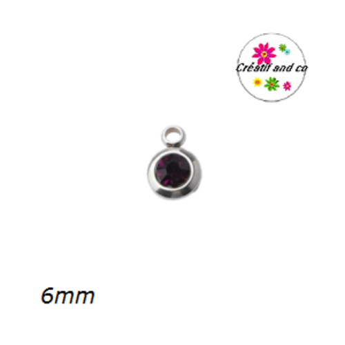 Petit pendentif acier inoxydable strass noir  6mm