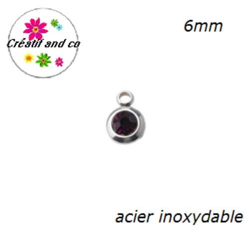 Petit pendentif acier inoxydable strass noir  6mm