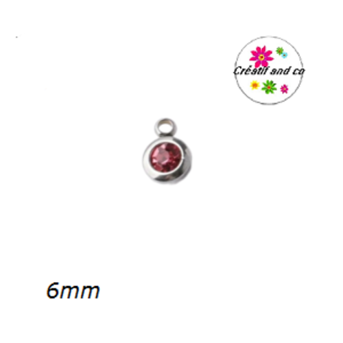 Petit pendentif acier inoxydable strass fuchsia 6mm