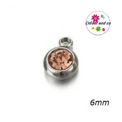 Petit pendentif acier inoxydable strass saumon 6mm