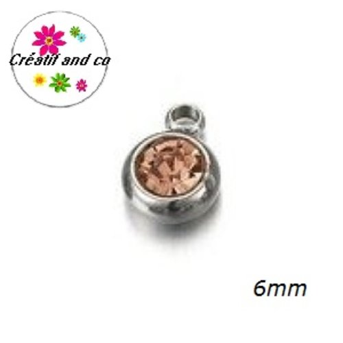 Petit pendentif acier inoxydable strass saumon 6mm