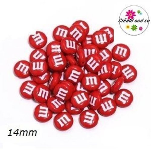 X4 perles m§ms rouges 14mm