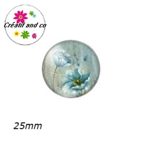 Cabochon fleur bleue  25mm