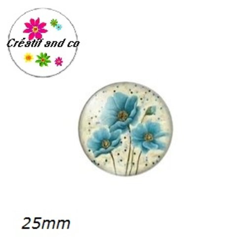 Cabochon fleur bleue 25mm
