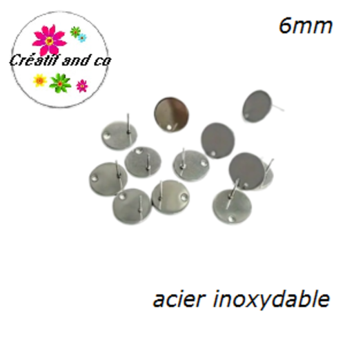 Clou oreille avec trou acier inoxydable 6mm