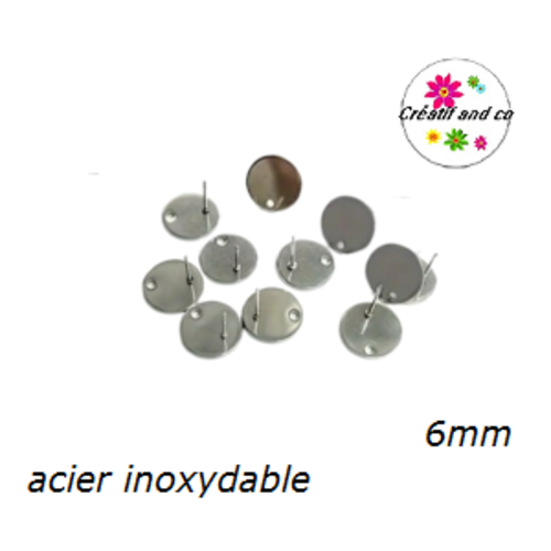 Clou oreille avec trou acier inoxydable 6mm