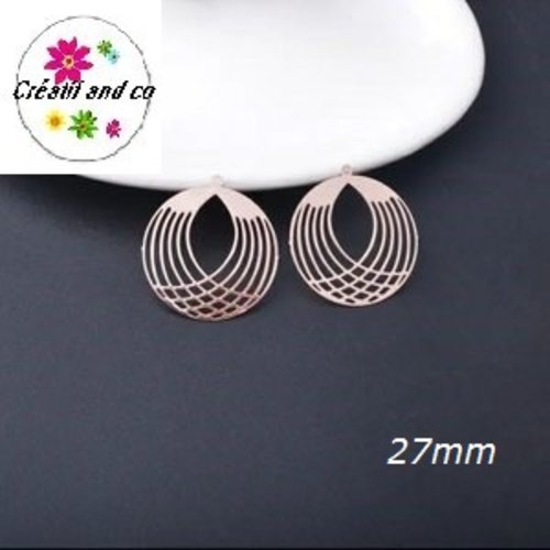Breloque estampe cercle évidé rose gold 27mm