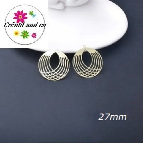 Breloque estampe cercle évidé doré  27mm