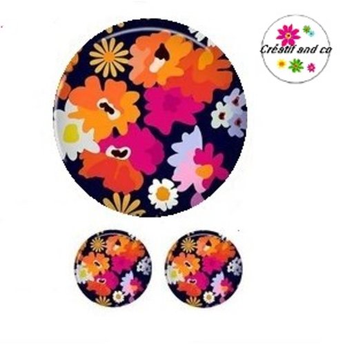 Lot cabochon motif fleur 25mm et 2 cabochons 12mm
