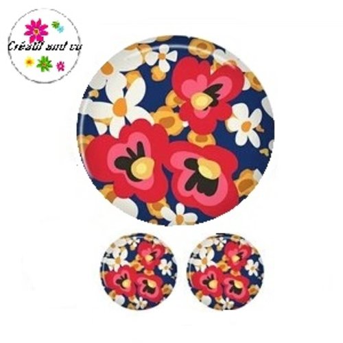 Lot cabochon motif fleur 25mm et 2 cabochons 12mm