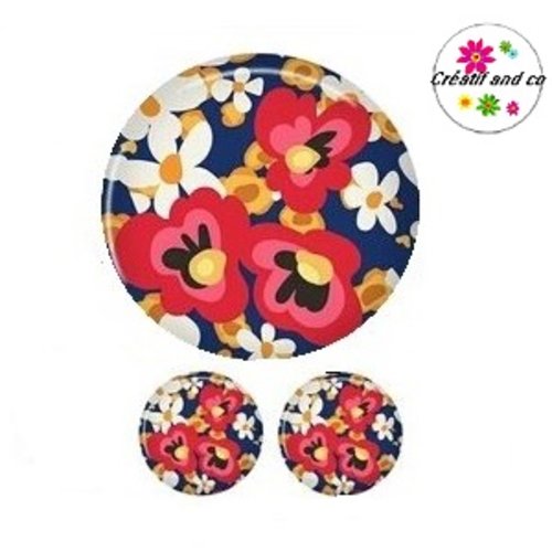 Lot cabochon motif fleur 25mm et 2 cabochons 12mm