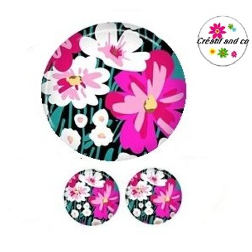 Lot cabochon motif fleur 25mm et 2 cabochons 12mm