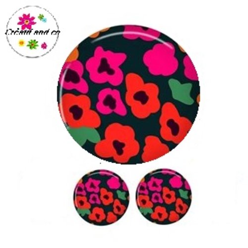 Lot cabochon motif fleur 25mm et 2 cabochons 12mm