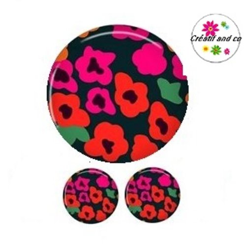 Lot cabochon motif fleur 25mm et 2 cabochons 12mm
