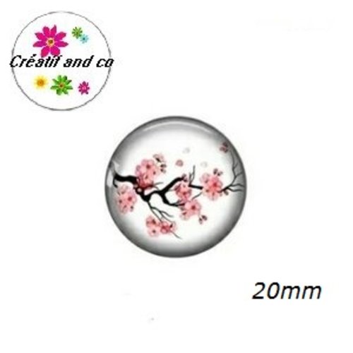 Cabochon fleur de pêcher rose 20mm