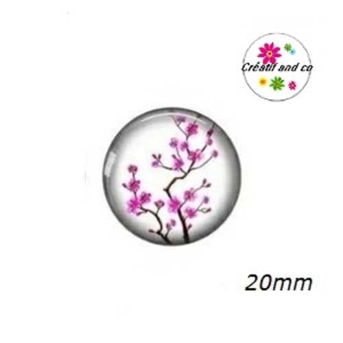 Cabochon fleur de pêcher rose 20mm