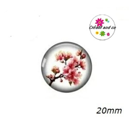 Cabochon fleur de pêcher rose 20mm