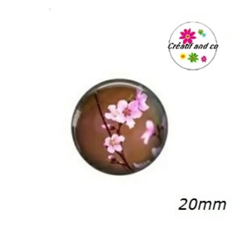 Cabochon fleur de pêcher rose 20mm