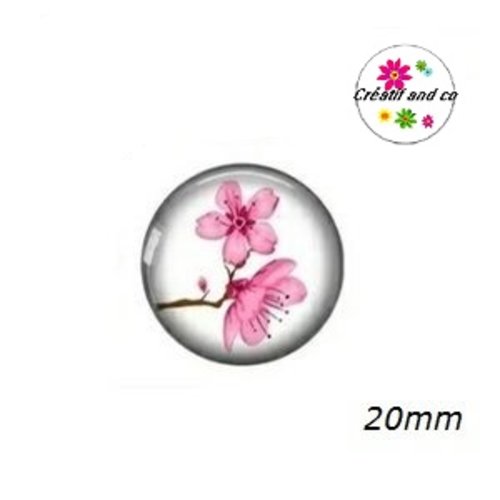 Cabochon fleur de pêcher rose 20mm