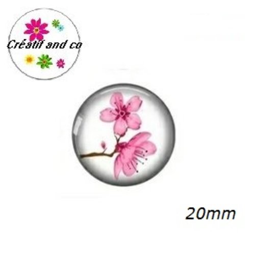 Cabochon fleur de pêcher rose 20mm
