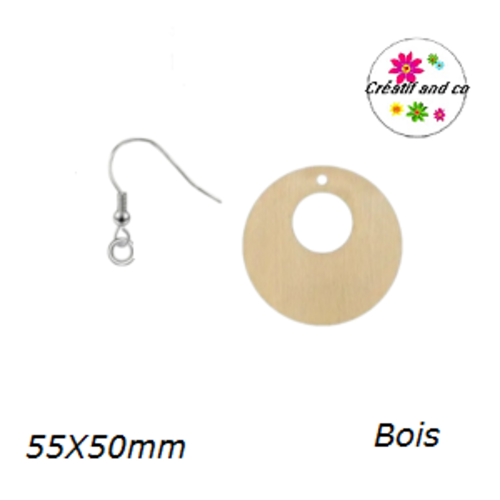 Kit boucle d'oreille bois cercle à customiser