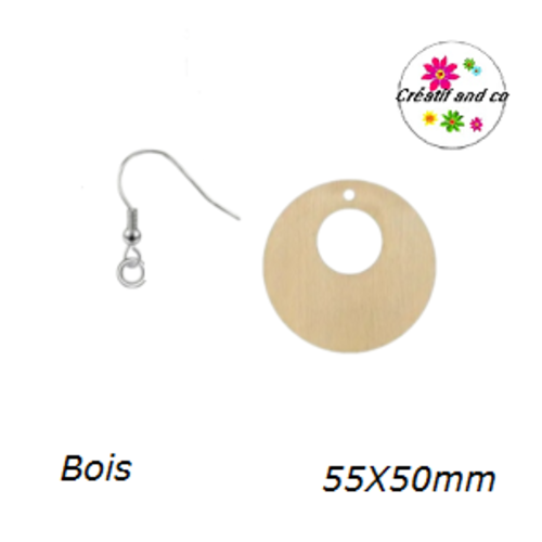 Kit boucle d'oreille bois cercle à customiser