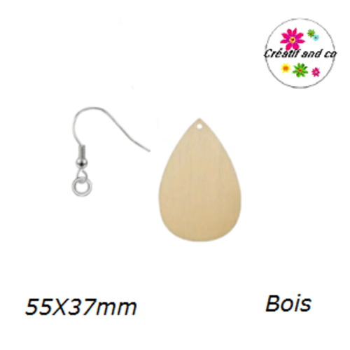 Kit boucle d'oreille bois goutte à customiser