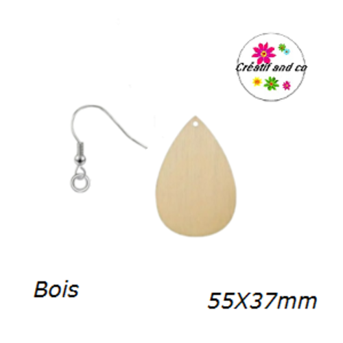 Kit boucle d'oreille bois goutte à customiser
