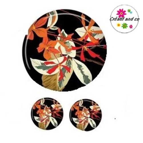 Lot cabochon motif feuille 25mm et 2 cabochons 12mm
