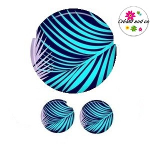 Lot cabochon motif feuille 25mm et 2 cabochons 12mm