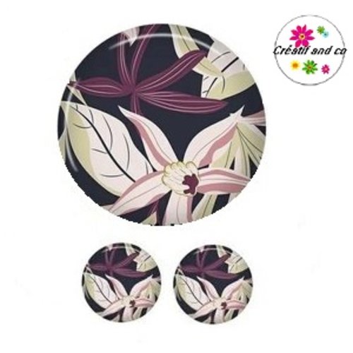 Lot cabochon motif feuille 25mm et 2 cabochons 12mm