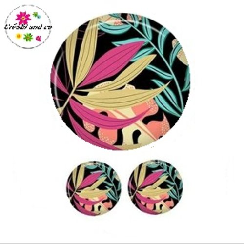 Lot cabochon motif feuille 25mm et 2 cabochons 12mm