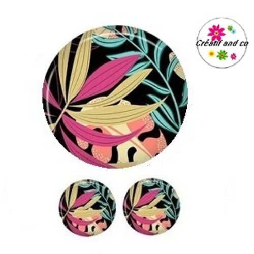 Lot cabochon motif feuille 25mm et 2 cabochons 12mm
