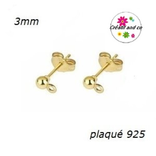 Tige clou tête boule 3mm + poussoirs argent 925