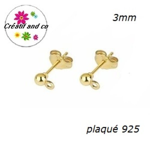 Tige clou tête boule 3mm + poussoirs argent 925