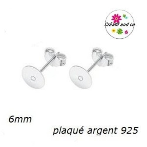 Puce oreille 6mm plaqué argent 925