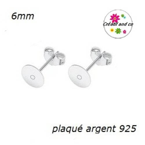 Puce oreille 6mm plaqué argent 925