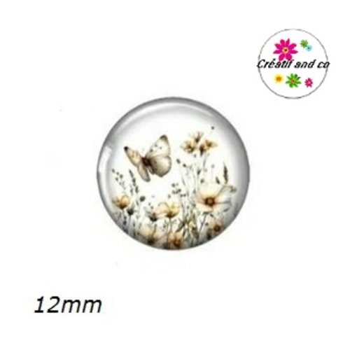 X2 cabochons fleur et papillon 12mm