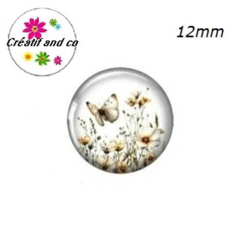 X2 cabochons fleur et papillon 12mm