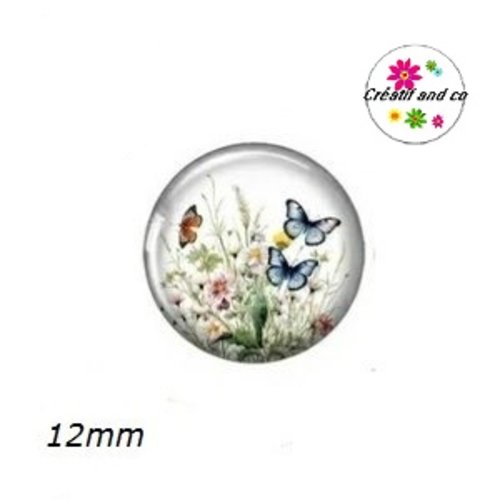 X2 cabochons fleur et papillon 12mm