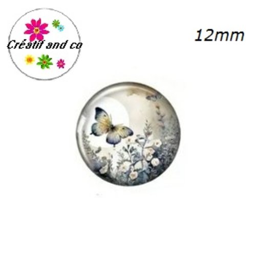 X2 cabochons fleur et papillon 12mm