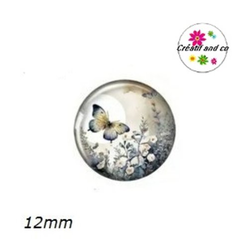 X2 cabochons fleur et papillon 12mm