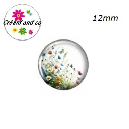 X2 cabochons fleur et papillon 12mm