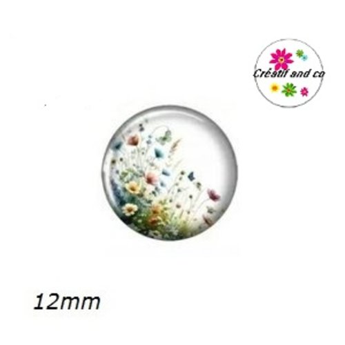 X2 cabochons fleur et papillon 12mm